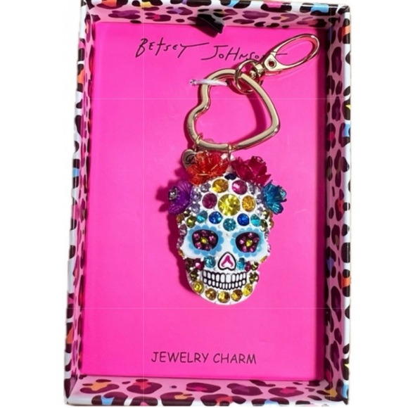 Betsey Johnson Jeweled DOTD Sugar Skull Bag Charm - Picture 4 of 4